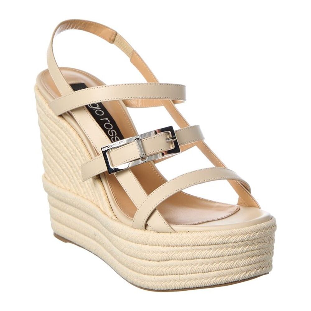 Sergio Rossi Nora 75 Leather Wedge Sandal, White
